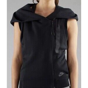 Nike Tech Vest Hoodie Womens Medium Black Sleeveless Asymmetrical Zip Pockets